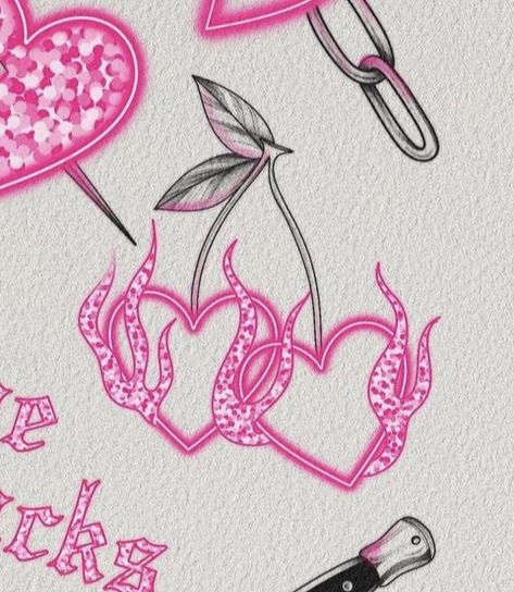 Hot Pink Heart Tattoo, Pink And Black Tattoo Ideas, Pink Tattoo Shop, Black And Pink Tattoo, Color Tattoos For Women, Colour Tattoo For Women, Vintage Halloween Cards, Small Girly Tattoos, Beginner Tattoos