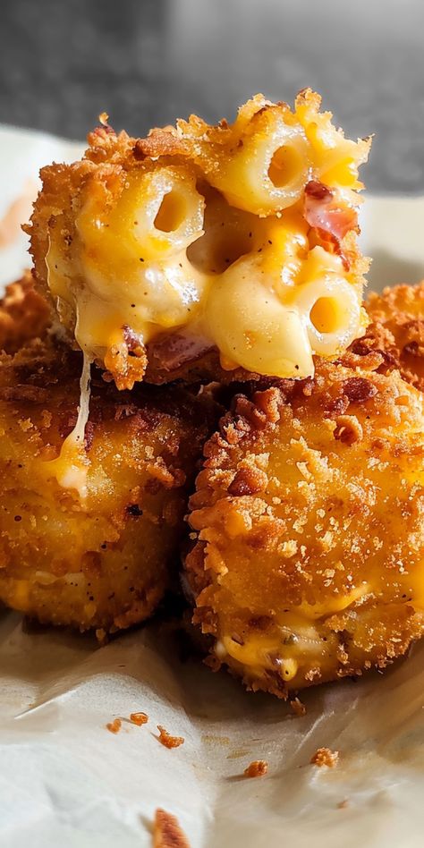 Fried Mac & Cheese Bites [90 Minutes] - Chasety Mac Cheese Bites, Fried Macaroni, Yummy Aesthetic, Mac N Cheese Balls, 30 Aesthetic, Fried Mac And Cheese, Mac And Cheese Bites, Food To Try, Creamy Macaroni And Cheese