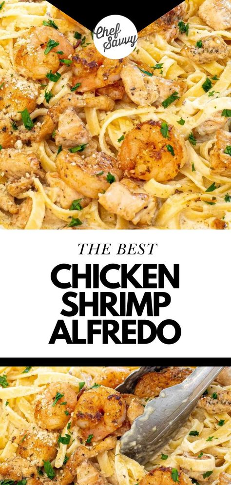 How To Cook Shrimp For Alfredo, Chicken Alfredo With Shrimp, Shrimp With Alfredo Sauce, Chicken And Shrimp Alfredo Recipe, Shrimp And Chicken Alfredo, Cajun Chicken And Shrimp Alfredo, Shrimp And Chicken Pasta, Chicken Shrimp Alfredo, Easy Shrimp Alfredo Recipe