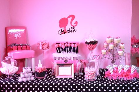 Barbie Inspired / Birthday That BARBIE girl has everything! | Catch My Party Barbie Silhouette Party, Party Candy Table, Barbie Theme Party, Barbie Inspired, Barbie Birthday Party, Barbie Theme, Party Candy, Barbie Birthday, Candy Table