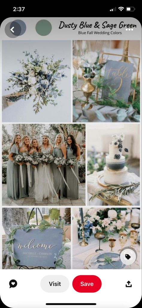 Color Palette Sage Green, Blue Green Wedding Colors, August Wedding Colors, Blue Fall Wedding, Sage Green Wedding Theme, September Wedding Colors, Blue And Sage Green, Wedding Color Schemes Blue, Wedding Color Schemes Summer