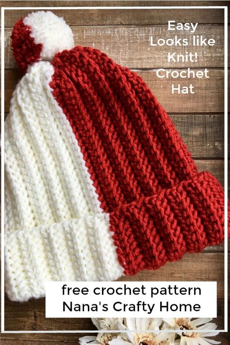 The Harvest Herringbone Color Block Hat is a free crochet pattern for a hat with a knit like appearance!  So easy made with the Herringbone Half Double Crochet Stitch.  Instructions provided for 3 sizes!  Perfect for school or team colors or make it easy and quickly in just one color with bulky weight yarn!  #nanascraftyhome Herringbone Half Double Crochet Stitch, Herringbone Half Double Crochet, Easy Crochet Hat, Hat Patterns Free, Half Double Crochet Stitch, Crochet Hat Free, Bonnet Crochet, Herringbone Stitch, Crochet Hats Free Pattern