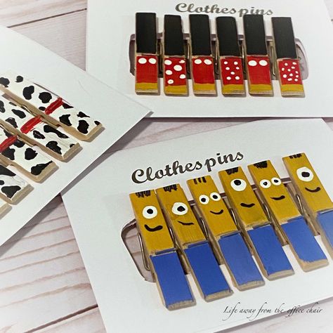 Clothespins Clothes Pin Magnets Diy, Painted Clothespins Ideas, Cheer Clothes Pins Ideas, Cheerleading Clothespins, Cheer Clothespins Ideas, Cheer Good Luck Pins, Painted Clothes Pins, Recipe Card Holders, Disney Cruise Fish Extender