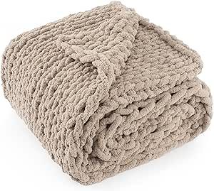 LONG CREATE Chunky Knit Throw Blanket 50"X 60", 100% Handmade with Soft Chenille Yarn, 4.4lbs Thick Cable Knitted Blankets, Large Rope Knot Crochet Throws for Couch Sofa Bed Home Decor, Taupe Crochet Bedding, Unique Crochet Blanket, Crochet Throws, Cable Knit Blankets, Chunky Knit Throw Blanket, Chenille Blanket, Knit Blankets, Chunky Knit Throw, Rope Knots