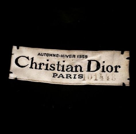 Vintage 1959 Christian Dior clothes label Vintage Dior Aesthetic, Christian Dior Clothes, Dior Collage, Dior Aesthetic Vintage, Dior Moodboard, Christian Dior Aesthetic, Dior Branding, Clothes Label, Dior Clothes