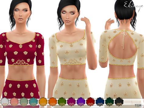 Ethnic Crop Top, Sims 4 Wedding Dress, Sims Finds, Indian Tops, Royal Indian, Indian Skirt, Sims 4 Mm Cc, Sims 4 Body Mods, Tumblr Sims 4