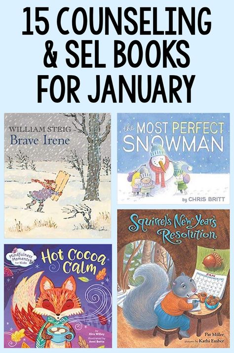 These 15 social emotional learning books are perfect for your SEL or school counseling lessons this January. Kids will learn about important themes like friendship, perseverance, goal setting and more with these winter themed books. Use them in your individual, small group and counseling lessons during January! New Years Social Skills Activities, January Library Lessons, School Counseling Books, January Lesson Plans, Elementary School Counseling Lessons, Character Education Lessons, January Ideas, January Classroom, School Counseling Activities