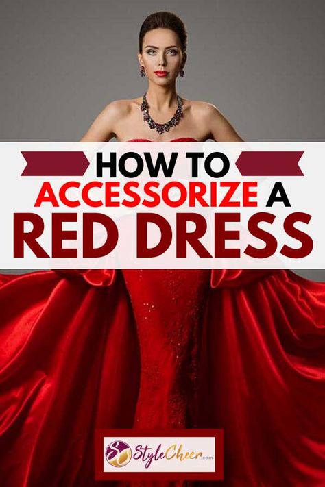 Red Sequin Dress Accessories, Red Evening Dress Jewelry, Red Gala Dress Accessories, Red Strapless Dress Outfit, Wine Red Dress Jewelry, Jewelry For A Red Dress, Red Dress And Gold Jewelry, Long Red Dress Accessories, Red Dress Accessories Jewelry Classy