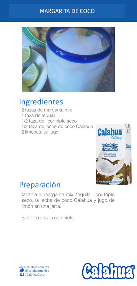 Dale un toque muy especial a tus margaritas con leche de coco Calahua, prueba esta increíble margarita de coco. Coco Loco Drink, Coco Loco Cocktail, Healthy Menu, Sweet Drinks, Adult Drinks, Food Humor, Non Alcoholic Drinks, Party Drinks, Frappe