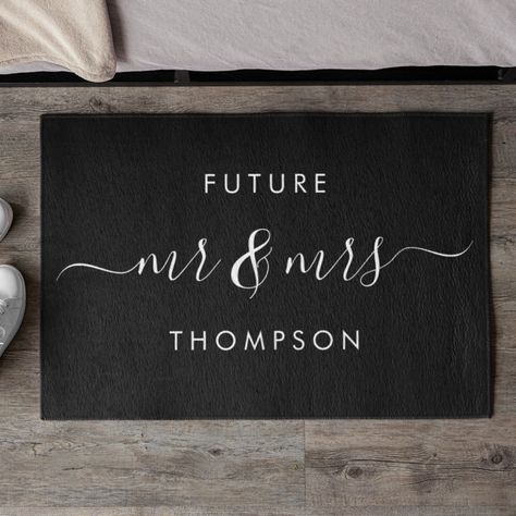 Future Mr and Mrs Hand Scripted Family Black Doormat - Welcome Home Gifts Future Mr And Mrs, Monochrome Decor, Contemporary Outdoor Furniture, Family Black, Welcome Home Gifts, New Bride, Minimalist Rugs, Modern Minimalist Wedding, Stylish Rugs