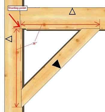 Brace Layout Question and Answers in Timber Framing/Log construction Timber Frame Joints, Timber Frame Construction Detail, Timber Joints, Timber Frame Plans, Timber Frame Joinery, Post And Beam Construction, Timber Frame Building, Framing Construction, Timber Frame Construction