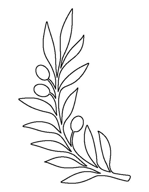 Olive branch pattern. Use the printable outline for crafts, creating stencils, scrapbooking, and more. Free PDF template to download and print at http://patternuniverse.com/download/olive-branch-pattern/ Olive Leaf Embroidery, Olive Branch Stencil, Olive Branch Outline, Branch Template, Leaves Template Free Printable, Printable Outline, Pola Bordir, Fleurs Diy, Leaf Stencil