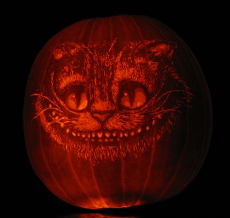 The Cheshire Cat from Alice in Wonderland pumpkin carving Alice In Wonderland Pumpkin Carving, Alice In Wonderland Pumpkin, Cheshire Cat Pumpkin, Cat From Alice In Wonderland, Cat Pumpkin Carving, Halloween Fits, Pumkin Carving, The Cheshire Cat, Pumpkin Carving Ideas