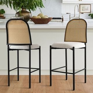 Boucle Bar Stool, Rattan Bar, Island Chairs, Island Stools, Console Table Living Room, Cane Dining Chair, Rattan Dining, French Bistro, Ottoman Coffee Table