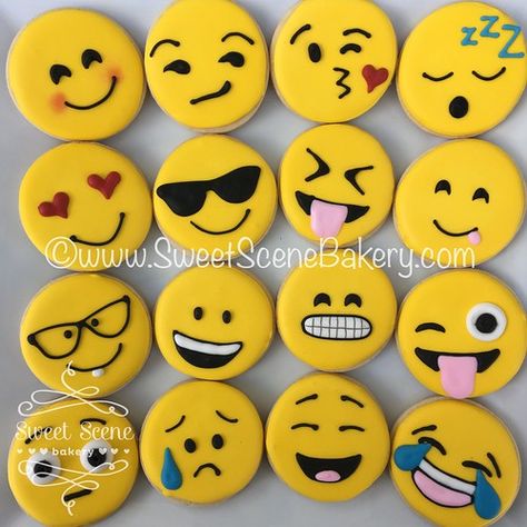 Emoji Cookies | Sweet Scene Bakery | Flickr Happy Face Cookies Royal Icing, Smiley Face Cookies Recipe, Emoji Cookies Decorated, Smiley Face Cookies, Emoji Cookies, Smile Cookies, Face Cookies, Emoji Craft, Emoji Cookie