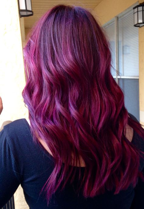 Plum .....  Joico vero k pak. Amethyst, Orchid, Ruby red, And Magenta All equal parts. Ruby Red Hair Color, Ruby Red Hair, Red Purple Hair, Magenta Hair Colors, Berry Hair, Fish Hair, Mocha Color Hair, Types Of Hair Color, Mocha Hair