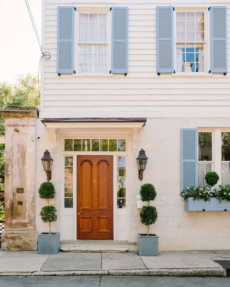 ☀️☀️☀️ White And Blue House Exterior, White House Blue Shutters, Shutters Colors, White And Blue House, Blue House Exterior, Shutter Colors, House Shutters, Blue Shutters, Beach House Exterior