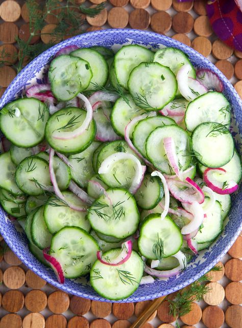 Cucumber Onion Salad - The Suburban Soapbox Onion Salad Recipe, Cucumber And Onion, Grilled London Broil, Cucumber Onion Salad, No Meat Meals, Cucumber Onion, Broccoli Cauliflower Salad, Gluten Free Cookbooks, Ideal Protein Recipes