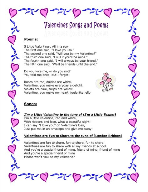 Valentine Poems and Songs Valentine Day Songs For Preschool, Valentine's Songs For Toddlers, February Songs For Toddlers, Heart Songs For Toddlers, Valentine Fingerplays, Valentines Day Circle Time Activities, February Songs For Preschool, Valentine’s Day Songs Preschool, Valentine’s Day Songs