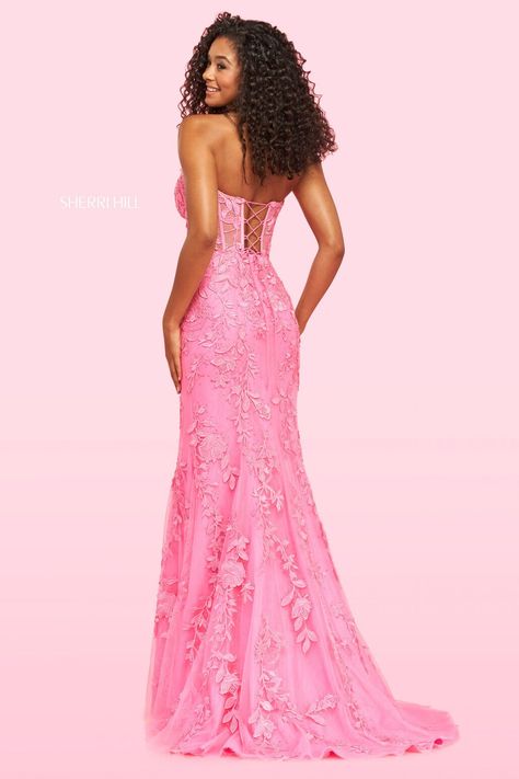 Gown For Prom, Strapless Long Dress, Sherri Hill Prom, Formal Dance, Strapless Lace Dress, Sherri Hill Prom Dresses, Prom Dress Styles, Prom Designs, Pink Prom