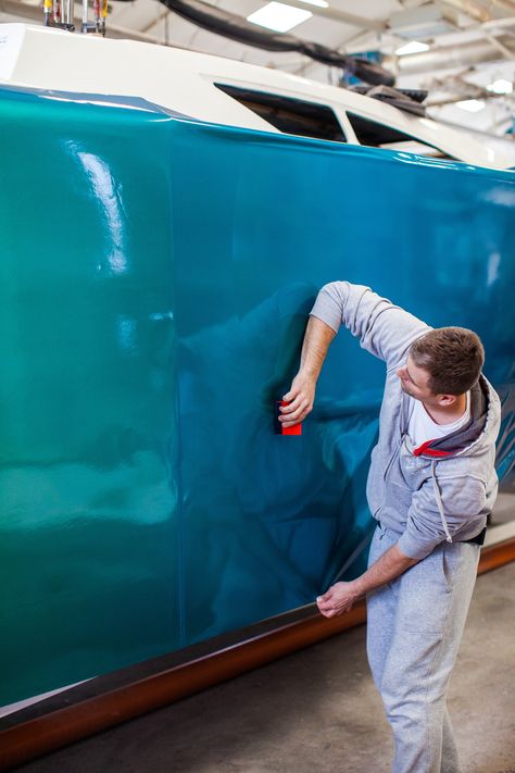 Sailboat Hull Colors, Boat Wraps, Boat Projects, Wrap Ideas, Iridescent Blue, Paint Colours, Motor Boats, Boat Building, Car Wrap