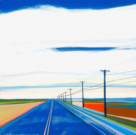 Back Roads acrylic, marker, pencil on wood panel private collection Road Into Sunset Painting, Grant Haffner, Highway Painting, Fred Ingrams, Car Driving On Road Painting, Trippy Road Art, Acrylic Painting Park Bench, Artist Grants, American Painters