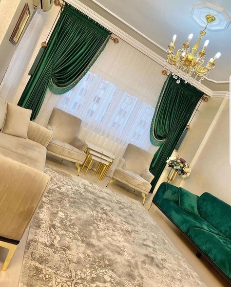 Green Sofa Living Room, Green Living Room Decor, Classy Living Room, Blue Living Room Decor, Latest Living Room Designs, Dinning Room Design, Living Room Decor Colors, Living Room Decor Curtains, Living Room Sofa Design