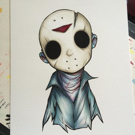 Jason Horror Character Drawings, Jason Cartoon, Horror Cartoon, Scary Drawings, Horror Drawing, Character Drawings, Creepy Drawings, Favourite Characters, Halloween Drawings