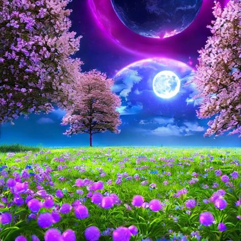 a field full of purple flowers under a full moon, by Marie Bashkirtseff, fantasy art, pink magic, glowing sphere, stunning screensaver, psychedelic forest, 3 0, mauve and cyan, profile pic, beautiful render of a fairytale, good night Marie Bashkirtseff, Fantasy Fields, Field Background, Pink Magic, Pic Beautiful, Flower Moon, Art Pink, Profile Pic, Beautiful Fantasy Art