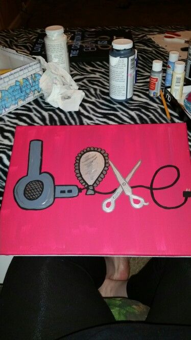 Cosmetology canvas painting! Cosmetology Paintings Canvas, Cosmetology Drawing Ideas, Cosmetology Painting, At Home Salon Ideas, Beauty School Cosmetology, Salon Ideas, Canvas Painting Diy, Canvas Ideas, Beauty School