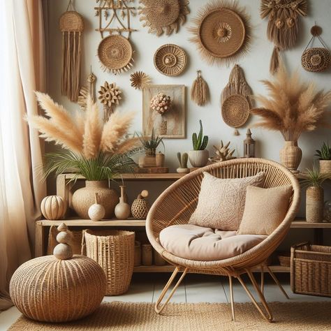 Natural Textures: Boho Vibe with Wicker Furniture Boho Seating, Boho Decor Ideas, Textures And Patterns, Free Spirit Style, Pillow Styling, Diy Holiday Decor, Space Furniture, Tropical Decor, Wicker Furniture