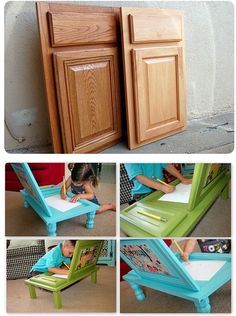 Drawing Table, Art Desk, Repurposed Furniture, Diy Projects To Try, Kids' Room, Kids Crafts, Diy For Kids, Fun Crafts, Wood Projects