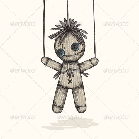 Spooky Voodoo Doll in a Sketch Style Voodoo Doll Drawing Cute, Voodoo Doll Illustration, Voodoo Doll Tattoo Simple, Doll Design Sketch, Voodoo Doll Tattoo Ideas, Voodoo Doll Tattoo Creepy, Voodoo Sketch, Spooky Art Drawing, Voodoo Doll Drawing