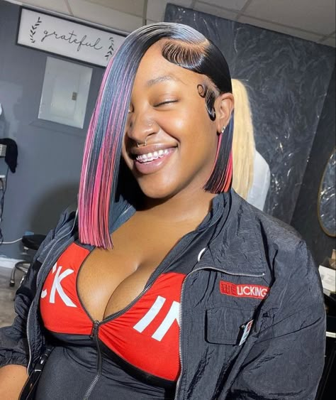 Side Part Closure Bob, Sew In Bobs, Black Hairstylist, Bob Wig Hairstyles, Lace Wig Hairstyles, Lace Hairstyles, Sew In Bob Hairstyles, Side Part Bob, Pink Bob