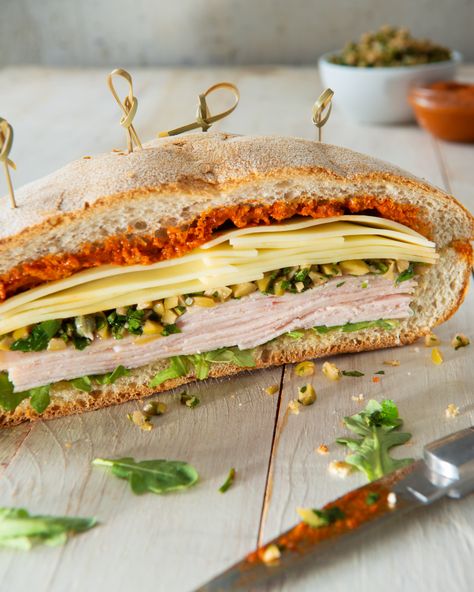 Turkey Muffaletta Sandwich, Italian Muffuletta Sandwich, Taste Of Home Turkey, Ikarian Recipes, Muffaletta Recipe, Muffuletta Recipe, Muffaletta Sandwich, Muffuletta Sandwich, Target Food