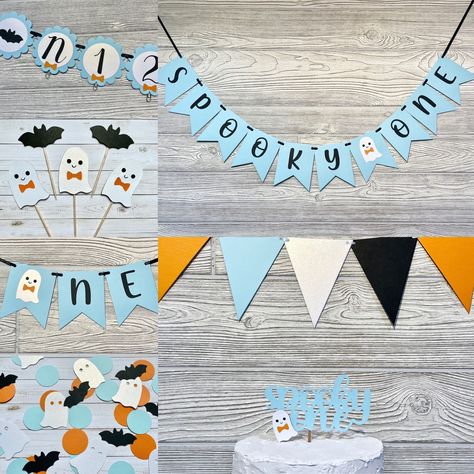 Blue Spooky One Party Package, Our Little Boo Is Turning One, Halloween 1st Birthday Decor, Spooky One Birthday Boy, Fall First Birthday Spooky One Party, Spooky One Birthday, Fall First Birthday, 1st Birthday Decor, Halloween Confetti, Halloween First Birthday, Halloween 1st Birthdays, Spooky One, 1st Birthday Themes