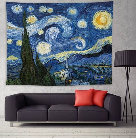 Arthoe room decor. Arthoe bedroom inspo. Arthoe room ideas. Arthoe inspiration #toa #toashop #arthoeaesthetic #mats #doormats #rainbow Starry Night Tapestry, Large Wall Tapestry, Funny Tapestry, Blanket On Wall, Van Gogh Painting, Curtain Hanging, Modern Tapestries, Handmade Tapestries, Boho Tapestry