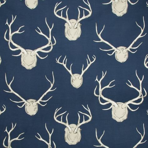 Antlers - Navy - Fabric | Kravet Lee Jofa Wallpaper, Camp Decor, Cabin Getaway, Lee Jofa Fabric, Bear Cabin, Rustic Fabric, Rustic Wallpaper, Road House, Ski House