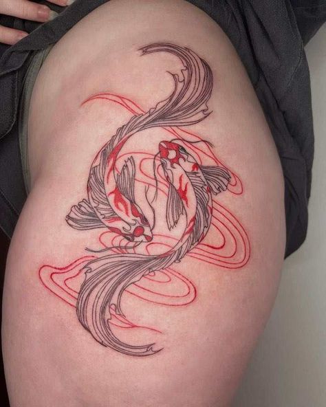 Red Tattoo Ideas, Koi Tattoo Design, Red Tattoo, Koi Tattoo, Hip Tattoos Women, Koi Fish Tattoo, Tattoos For Black Skin, Red Ink Tattoos, Fish Tattoo