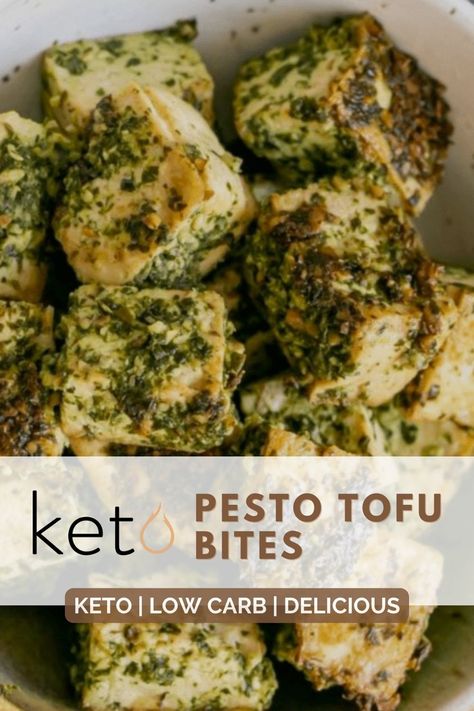 Serve these pesto tofu bites over keto rice or zoodles, or make them ahead for a satisfying snack between meals! 🙌 #ketogeniccom #keto #ketodiet #healthylifestyle #healthyeating #ketodietforbeginners #weightlosstips #weightlossdiet #ketovegetarian #ketovegan #tofurecipes Pesto Tofu, Keto Tofu, Keto Rice, Tofu Bites, Super Easy Dinner, Tofu Recipes, High Protein Snacks, Protein Snacks, Keto Diet For Beginners