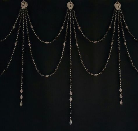 Beaded Shower Curtain, Bead Drapes, Goth Curtains, Basement Vibes, Aesthetic Shower Curtain, Diy Crystal Crafts, Whimsy Decor, House Bedroom Ideas, Theatre Curtains