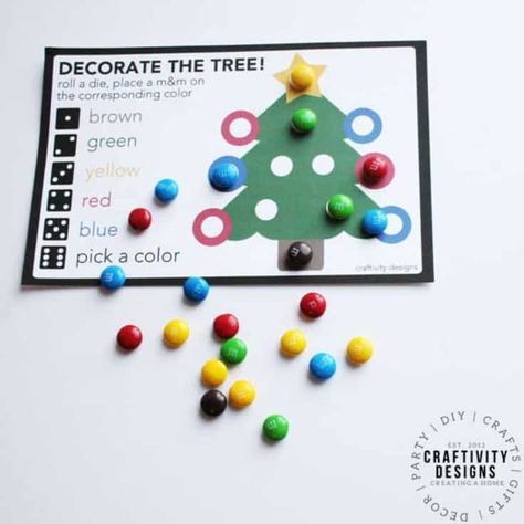 Kids will enjoy playing "Roll a Tree" this year! This simple Christmas dice game with free printable is easy to prep for a Christmas party or night at home. Christmas Game Free Printable, Kids Christmas Party Activities, Christmas Games Ideas, Dice Games For Kids, Geriatric Activities, Christmas Dice Game, Kids Activity Ideas, Christmas Party Games For Kids, Christmas Party Activities