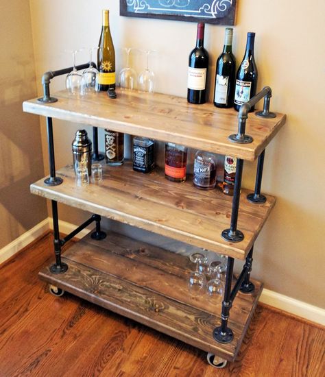 Antique Oak Bar Cart | General Finishes Design Center Diy Wood Bar Cart, Bar Cart Industrial, Bar Cart Diy Wooden, Bar Carts Styling, Home Bar Ideas Diy, Pipe Bar Cart, Bar Ideas Diy, Rustic Bar Cart, Style Bar Cart