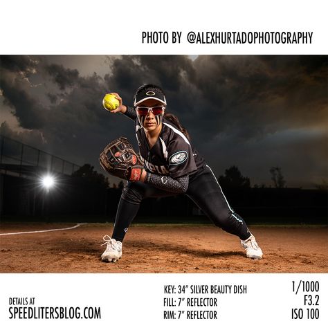 Softball Photography Ideas, Sports Portraits Lighting, Dynamic Sports Photography, Sports Portrait Photography, Dramatic Sports Photography, Speedlite Photography, Sports Photography Ideas, Baseball Portraits, Baseball Team Pictures