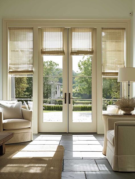 19+ Trendsetting Blinds Designs for French Doors Makeover • 333+ Art Images Slim French Doors, Patio French Doors With Blinds, French Door Window Coverings, French Doors Design, French Doors With Side Windows, Minimalist Blinds, Patio Door Window Treatments, French Doors Inside, French Door Window Treatments