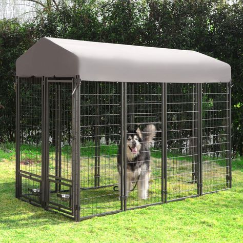 Buy VEIKOUS 8’ x 4’ Outdoor Dog Kennel Large Fence Pets Cage w/Dual Dog Bowls & Rotate Doors for Backyard at Walmart.com Large Dog Kennel, Dog Kennel Outside, Dog Enclosure, Metal Dog Kennel, Metal Dog Cage, Outdoor Dog Kennel, Burning Sun, Outdoor Dog House, Outside Dogs