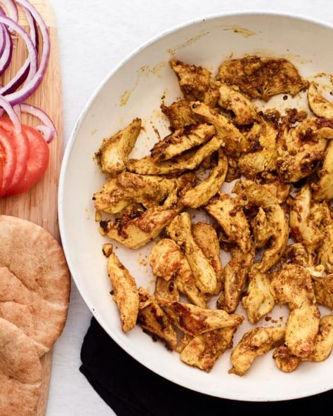 Slow Cooker Shawarma Shawarma Chicken Crockpot, Chicken And Onions, Shawarma Chicken, Shawarma Seasoning, Tahini Paste, Chicken Shawarma, Tahini Sauce, Crockpot Chicken, Tahini