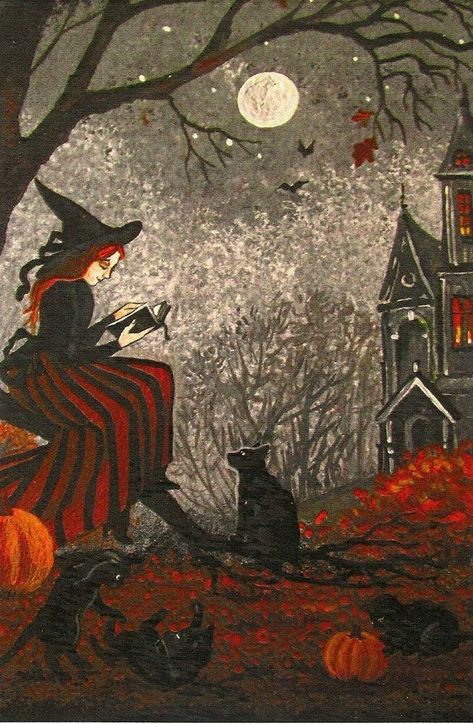 Cats and Witches: A Magical History – The Alchemist's Kitchen Witch Artwork, Black Cat Vintage, Baba Jaga, Cat Vintage, 4x6 Prints, Vintage Witch, Halloween Illustration, Halloween Painting, Arte Obscura