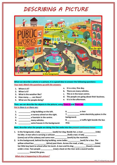 Describing a picture: English ESL worksheets pdf & doc Describe Pictures Worksheet, Pictures To Describe In English, Describing Pictures Worksheet, Describe The Picture Worksheet, Picture Description Images, Esl Writing Activities, Pictures To Describe, Describe The Picture, Describing Pictures