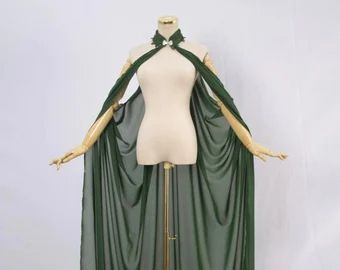 Elf Cosplay Outfit, Gothic Vampire Costume, Druid Costume, Halloween Cloak, Elf Dress, Chiffon Cape, Elf Cosplay, Tulle Top, Style Steampunk